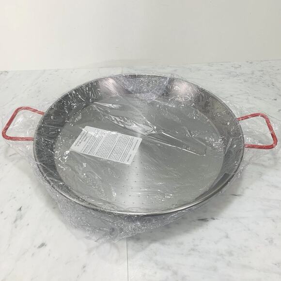 WILLIAMS-SONOMA Spanish Paella Pan 15" Polished Steel Silver Paellera NWT - Picture 1 of 4